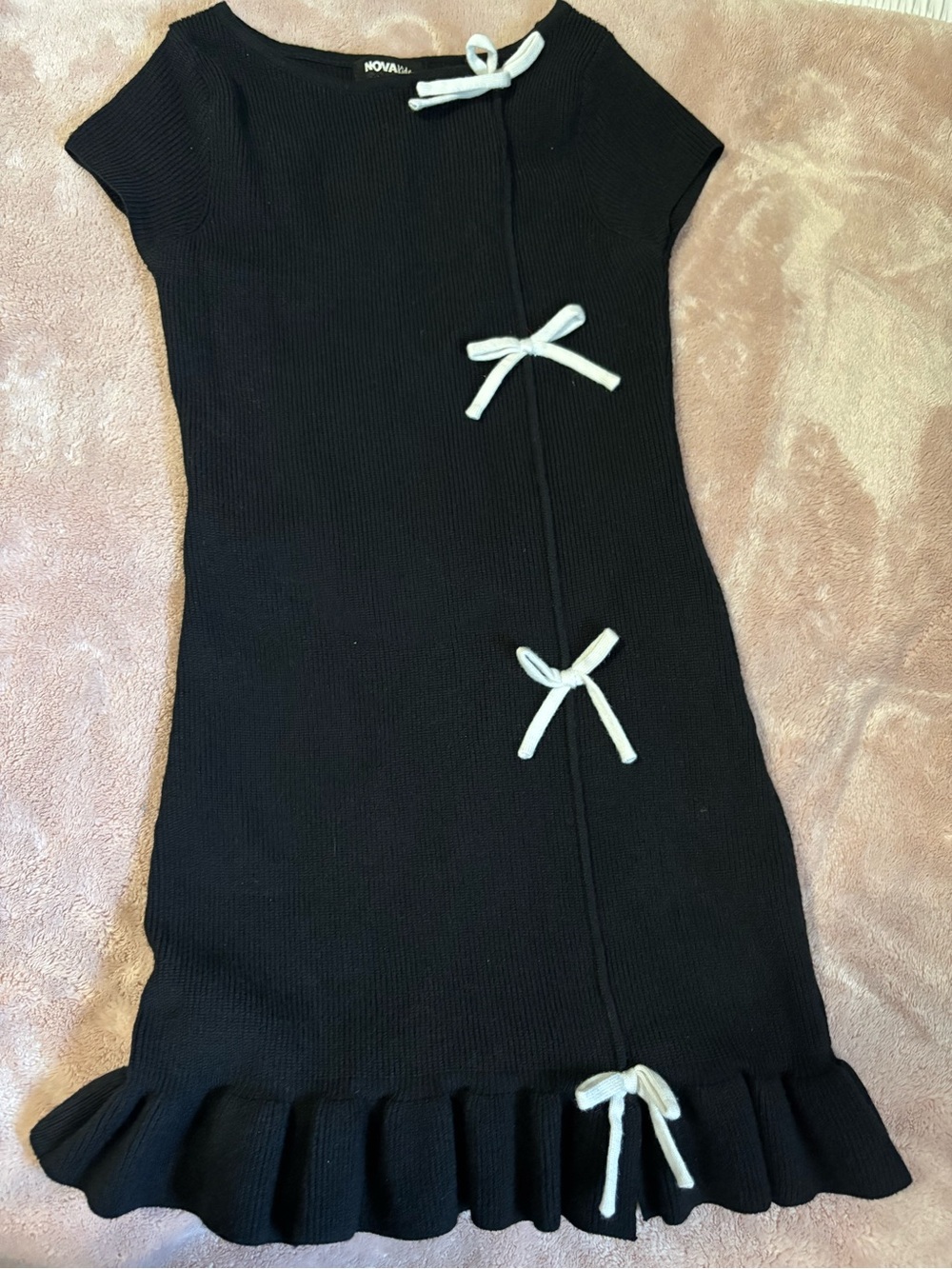 Fashion Nova Black Knit Bow Accent Kids Dress